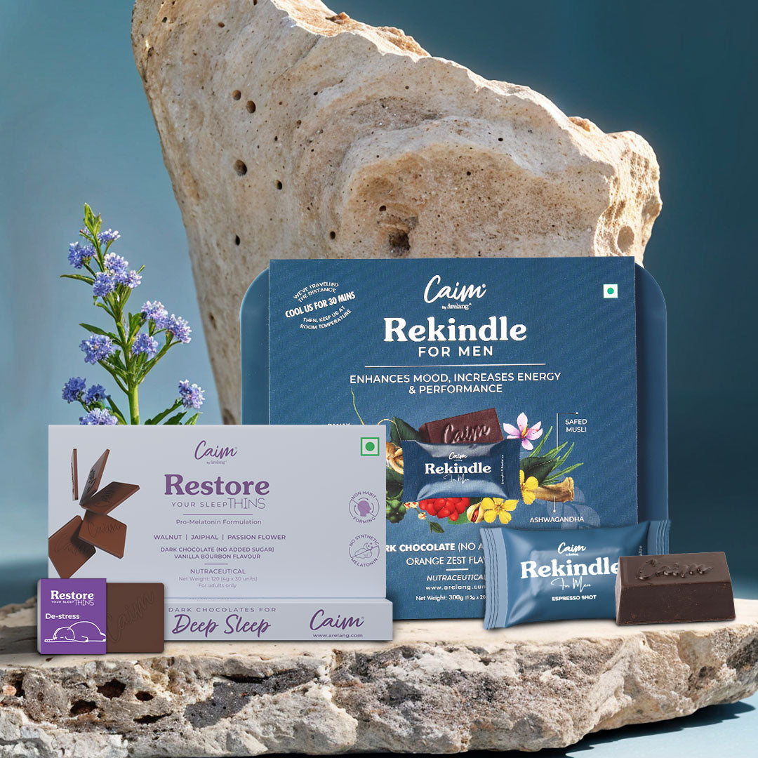 Caim Men Sleep Combo: Rekindle For Men energy chocolate and Restore Your Sleep Thins for deep rest