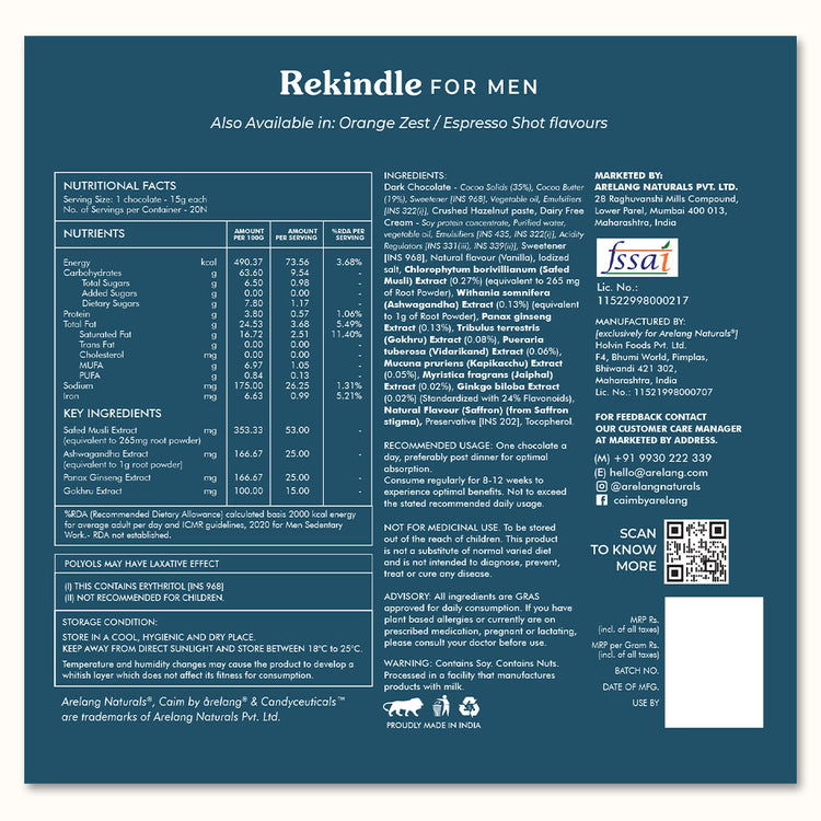 Label for Rekindle for Men, featuring a modern design with bold typography and a masculine color palette.