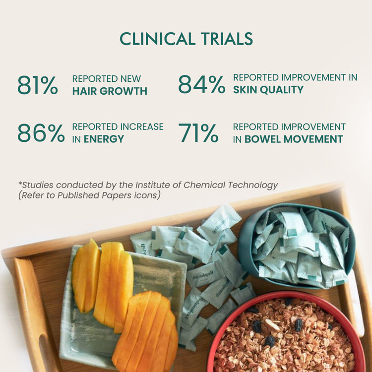 A tray of assorted food items with the text "clinical trials" prominently displayed on it